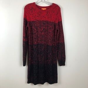 Joe Fresh Red and black Holiday cable knit sweater dress ombre